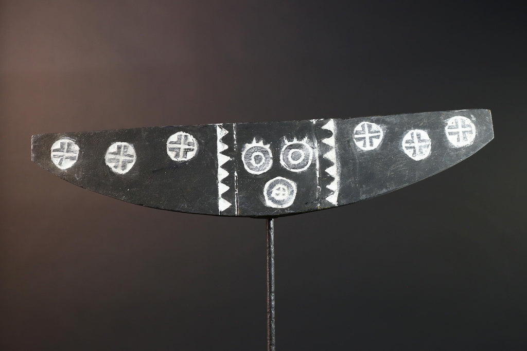African wall mask Bwa plank spirit carving with white symbols tribal wood sculpture Burkina Faso ceremonial art decor handmade-G5432