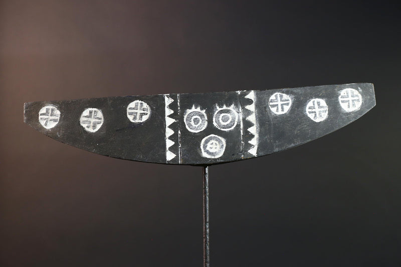 African wall mask Bwa plank spirit carving with white symbols tribal wood sculpture Burkina Faso ceremonial art decor handmade-G5432