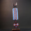 Bwa African mask geometric wall art tribal spirit carving with red blue white pattern from Burkina Faso vertical ceremonial decor-G5435