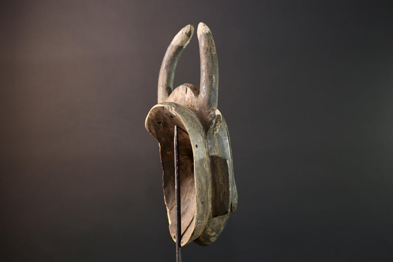 Baule African mask with antelope horns tribal face carving from Côte d’Ivoire wood wall art spiritual sculpture handmade decor- G5440