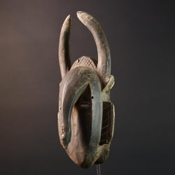 Baule African mask with antelope horns tribal face carving from Côte d’Ivoire wood wall art spiritual sculpture handmade decor- G5440
