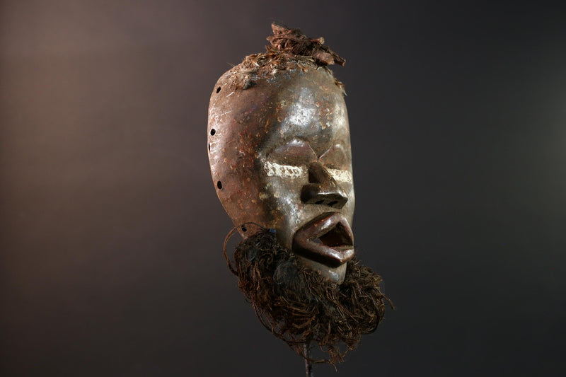 african tribal mask dan carved wood face beard wall hanging spiritual art african mask handmade west african tribal decor carving-G5443