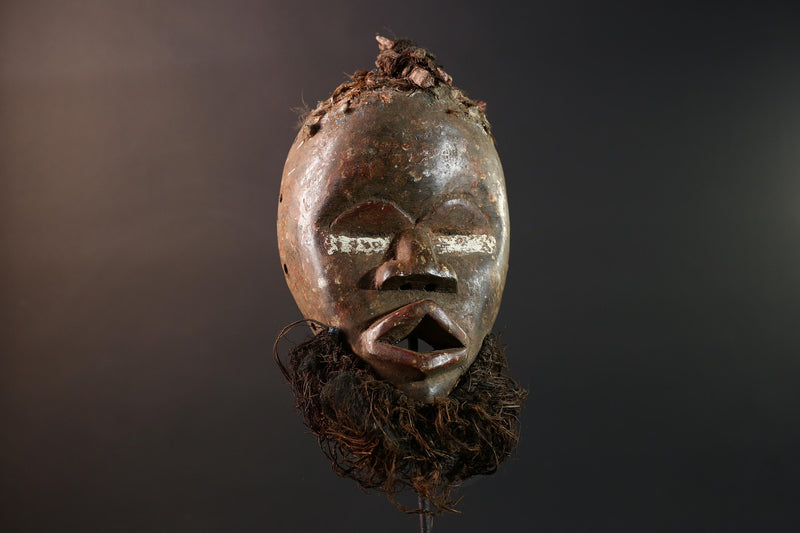 african tribal mask dan carved wood face beard wall hanging spiritual art african mask handmade west african tribal decor carving-G5443