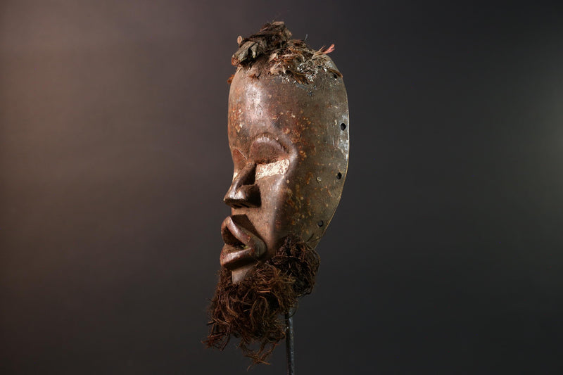african tribal mask dan carved wood face beard wall hanging spiritual art african mask handmade west african tribal decor carving-G5443