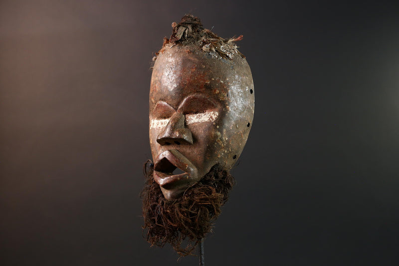 african tribal mask dan carved wood face beard wall hanging spiritual art african mask handmade west african tribal decor carving-G5443