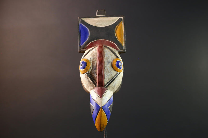 bwa bird mask african tribal wood carving geometric wall mask handmade spirit art african beak mask decor folk art african wall figure-G5445