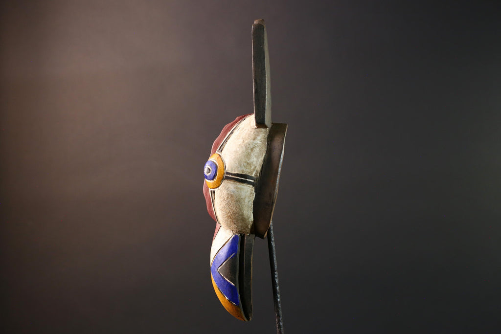 bwa bird mask african tribal wood carving geometric wall mask handmade spirit art african beak mask decor folk art african wall figure-G5445