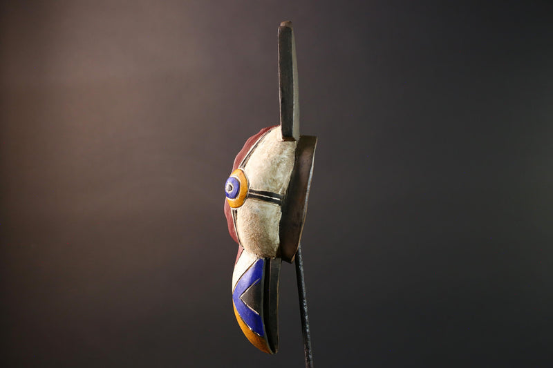 bwa bird mask african tribal wood carving geometric wall mask handmade spirit art african beak mask decor folk art african wall figure-G5445