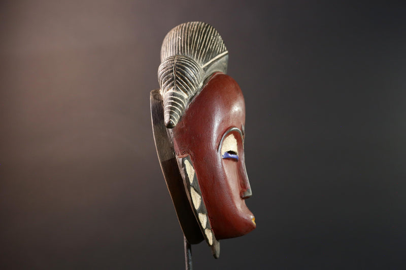 african wall mask baule kpelie face carving tribal art ivory coast decor handcarved fertility sculpture spiritual wood figure- G5446