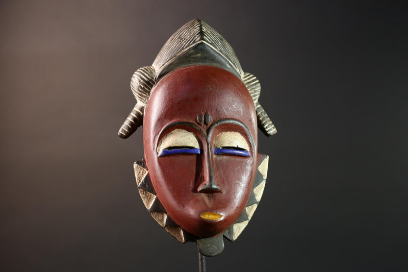 african wall mask baule kpelie face carving tribal art ivory coast decor handcarved fertility sculpture spiritual wood figure- G5446