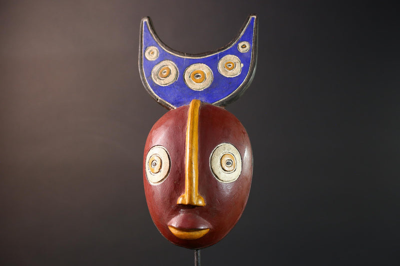 african wall mask bwa moon carving spirit face decor tribal wood art handpainted ritual object west african folk sculpture display-G5447