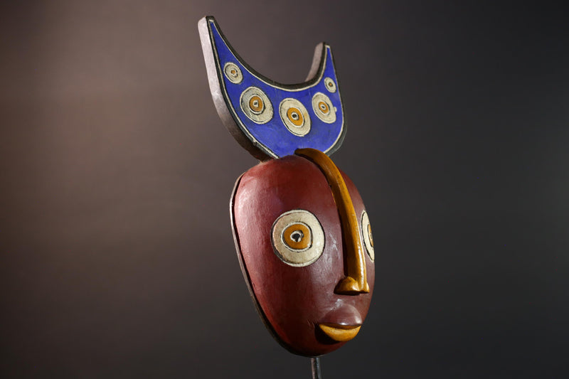 african wall mask bwa moon carving spirit face decor tribal wood art handpainted ritual object west african folk sculpture display-G5447