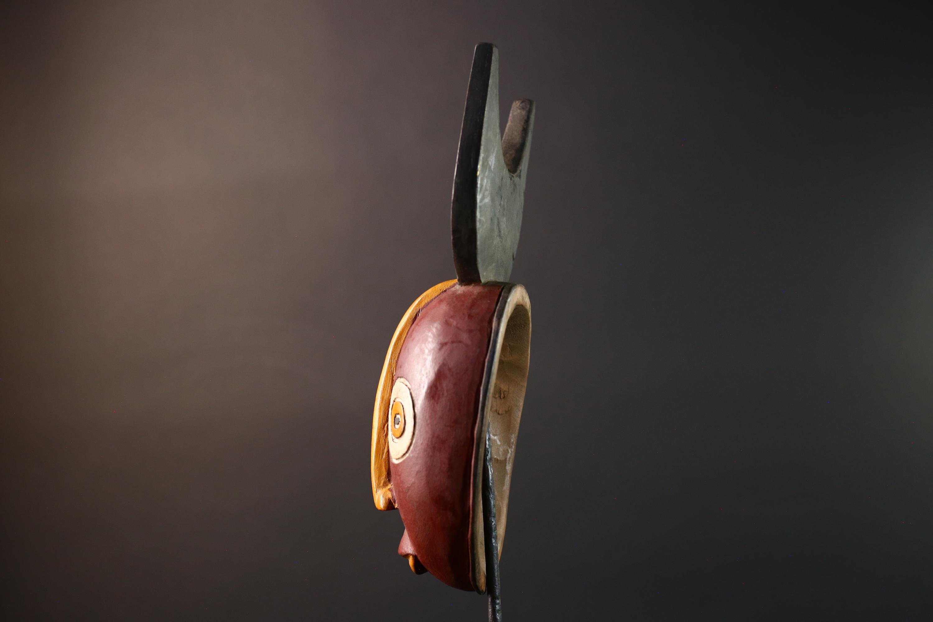 african wall mask bwa moon carving spirit face decor tribal wood art handpainted ritual object west african folk sculpture display-G5447