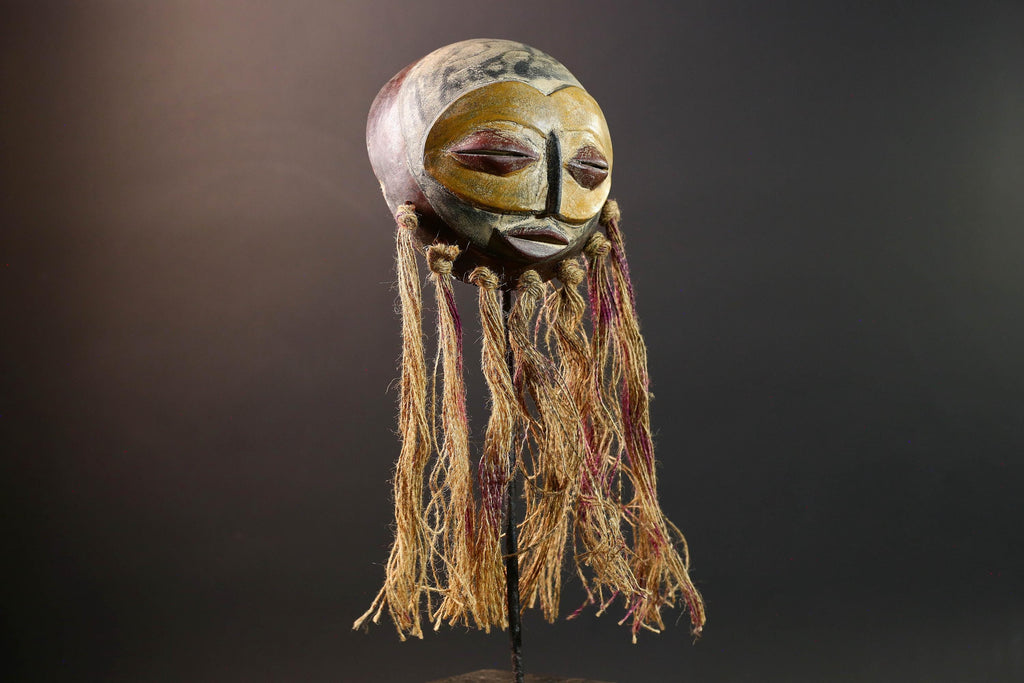 african mask pende raffia healing face carving handmade tribal sculpture spiritual wall decor west african fiber costume mask art-G5448