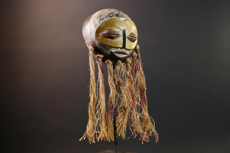 african mask pende raffia healing face carving handmade tribal sculpture spiritual wall decor west african fiber costume mask art-G5448