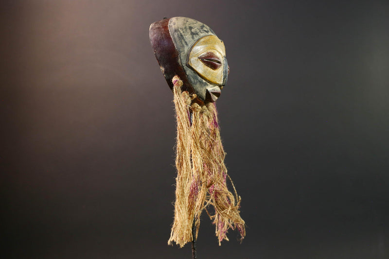 african mask pende raffia healing face carving handmade tribal sculpture spiritual wall decor west african fiber costume mask art-G5448
