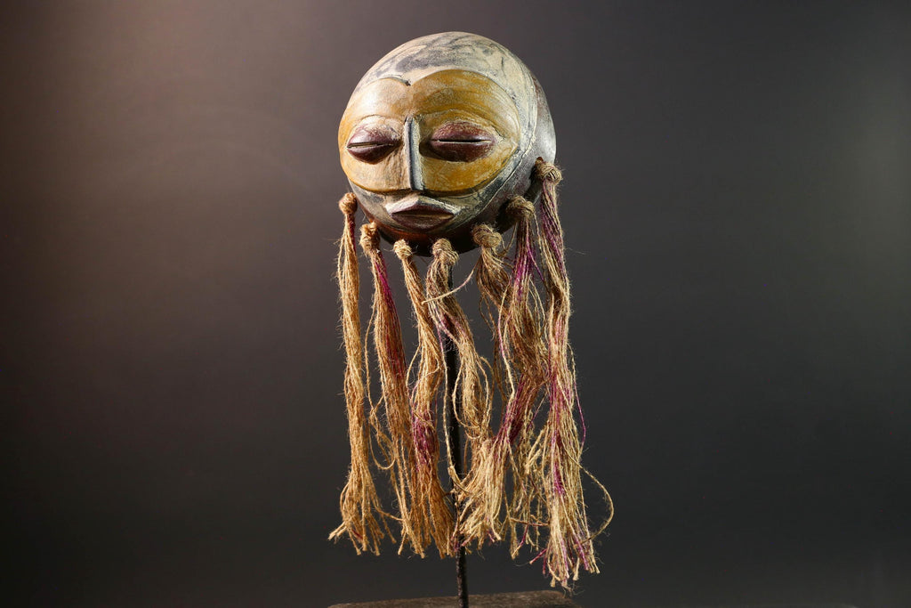 african mask pende raffia healing face carving handmade tribal sculpture spiritual wall decor west african fiber costume mask art-G5448
