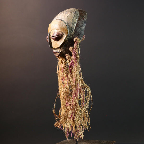 african mask pende raffia healing face carving handmade tribal sculpture spiritual wall decor west african fiber costume mask art-G5448
