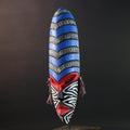 african wall mask geometric long face tribal decor hand painted art abstract spirit carving bold stripe pattern wall sculpture-G5449