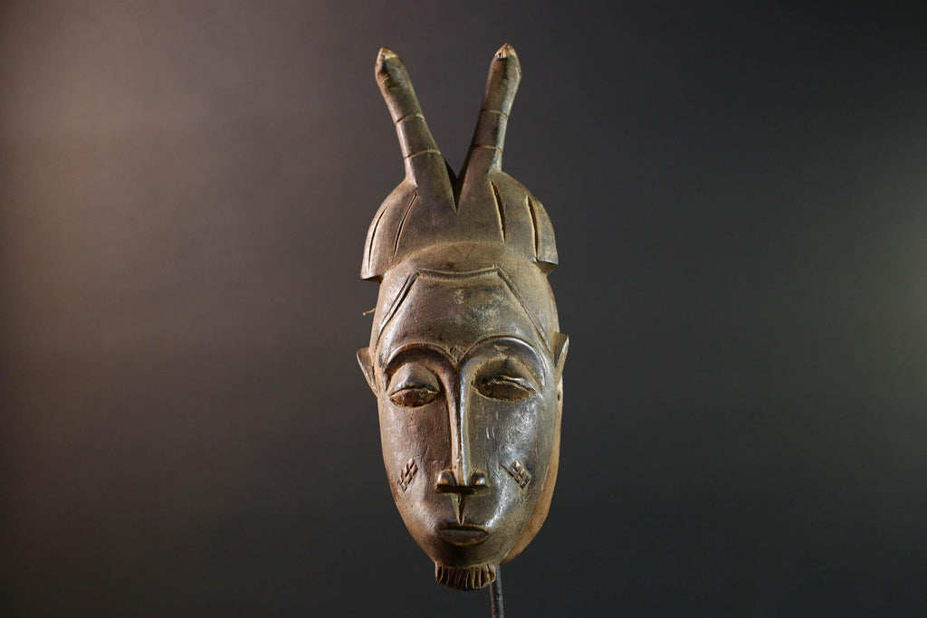 baule kpelie mask african wood carving tribal female spirit face sculpture ivory coast art traditional wall decor handcarved figure- G5452