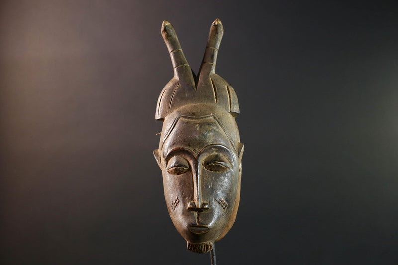 baule kpelie mask african wood carving tribal female spirit face sculpture ivory coast art traditional wall decor handcarved figure- G5452
