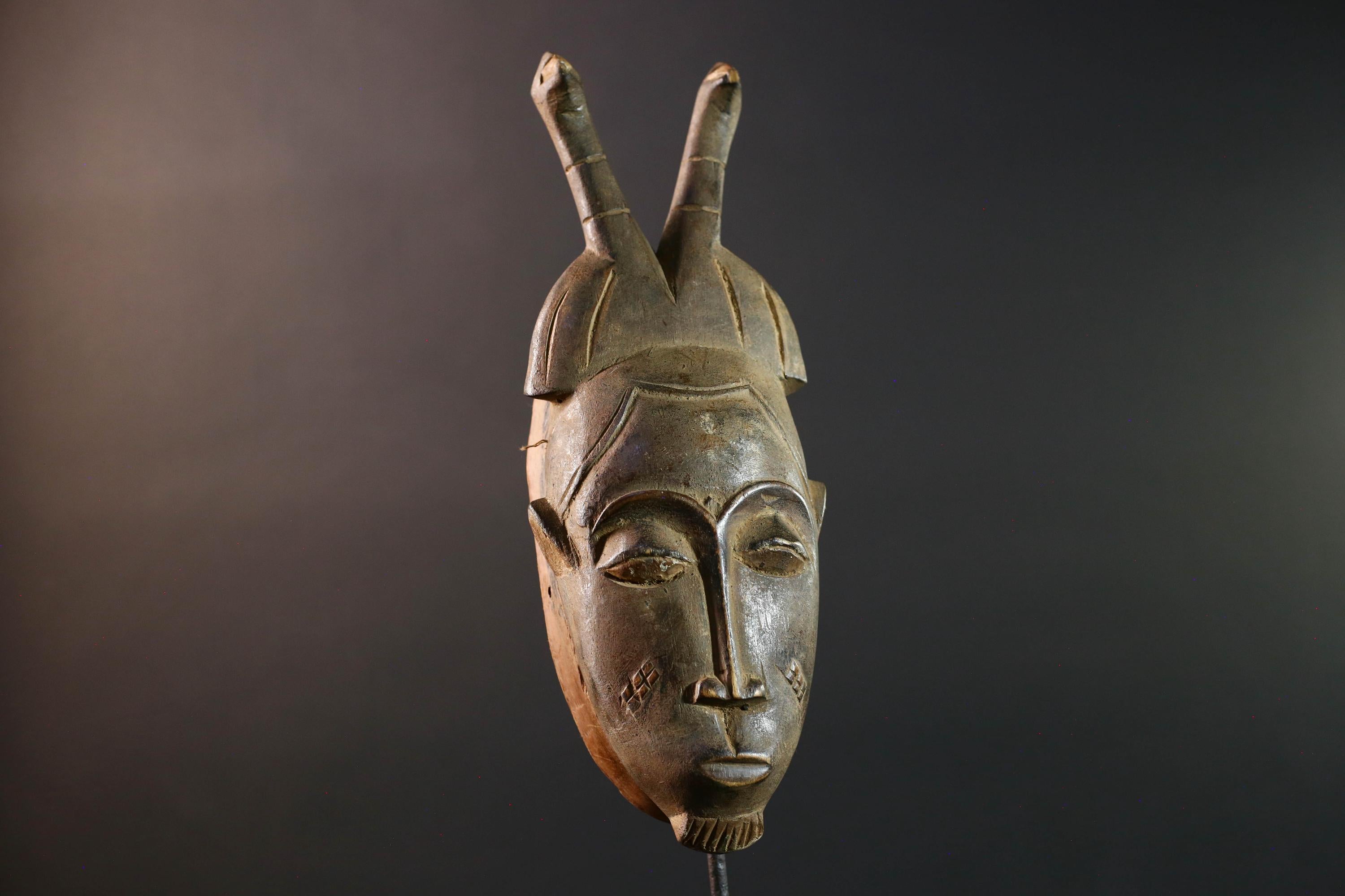 baule kpelie mask african wood carving tribal female spirit face sculpture ivory coast art traditional wall decor handcarved figure- G5452
