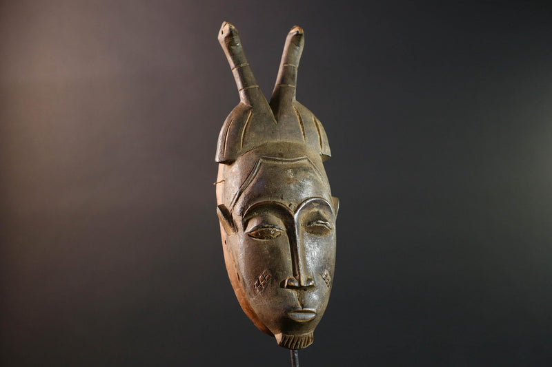 baule kpelie mask african wood carving tribal female spirit face sculpture ivory coast art traditional wall decor handcarved figure- G5452