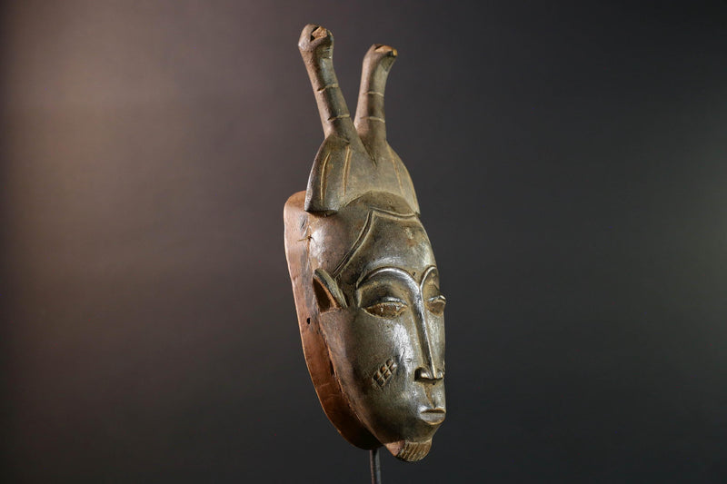 baule kpelie mask african wood carving tribal female spirit face sculpture ivory coast art traditional wall decor handcarved figure- G5452