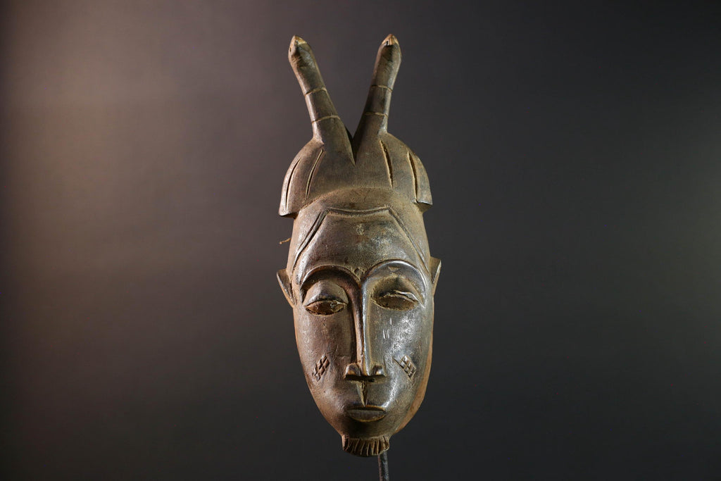 baule kpelie mask african wood carving tribal female spirit face sculpture ivory coast art traditional wall decor handcarved figure- G5452