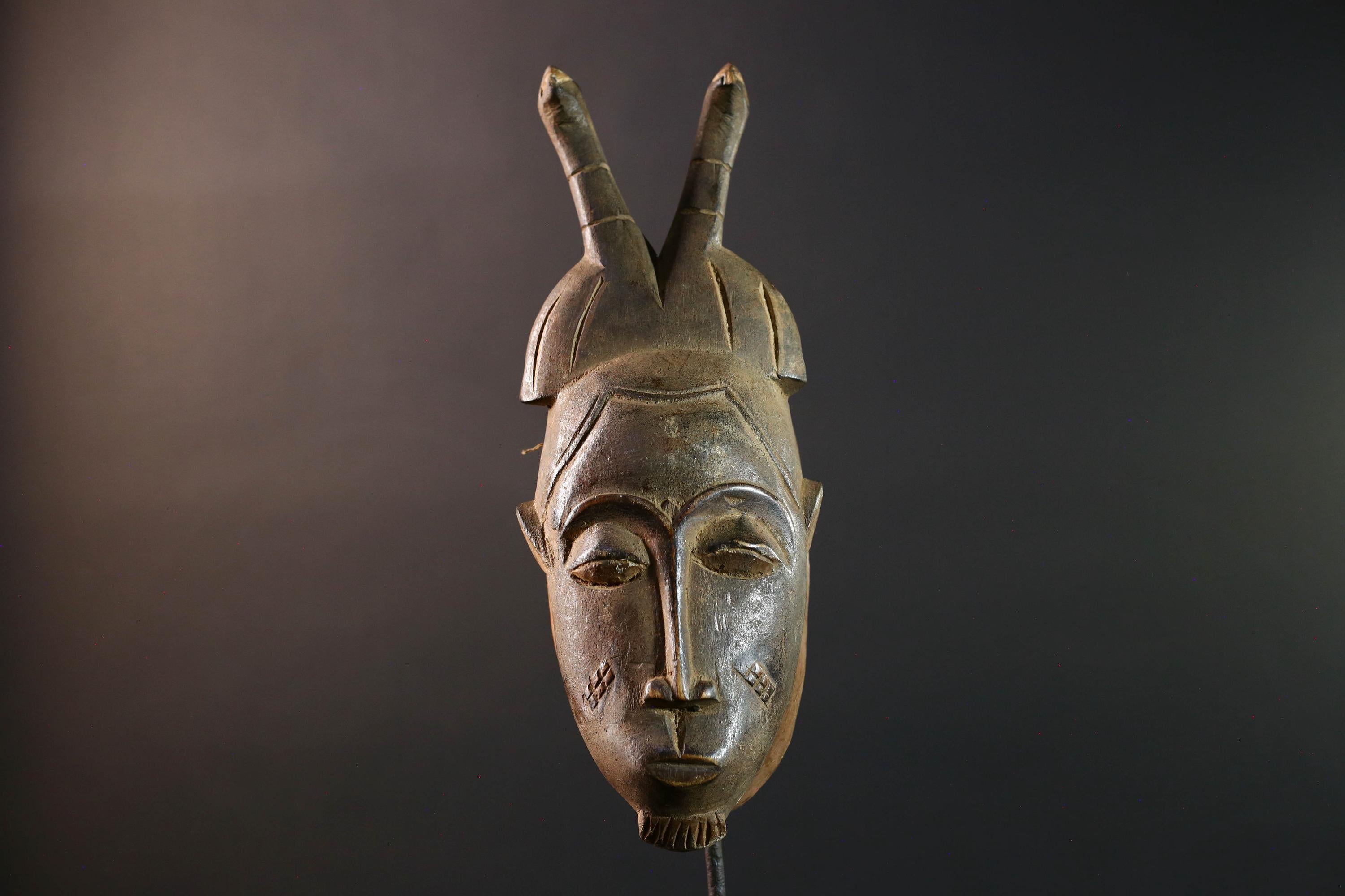 baule kpelie mask african wood carving tribal female spirit face sculpture ivory coast art traditional wall decor handcarved figure- G5452