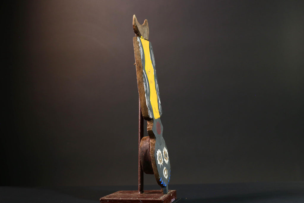 bwa plank mask african tribal wall carving painted geometric spirit wood decor burkina faso mask fertility totem tall ceremonial icon-G5453