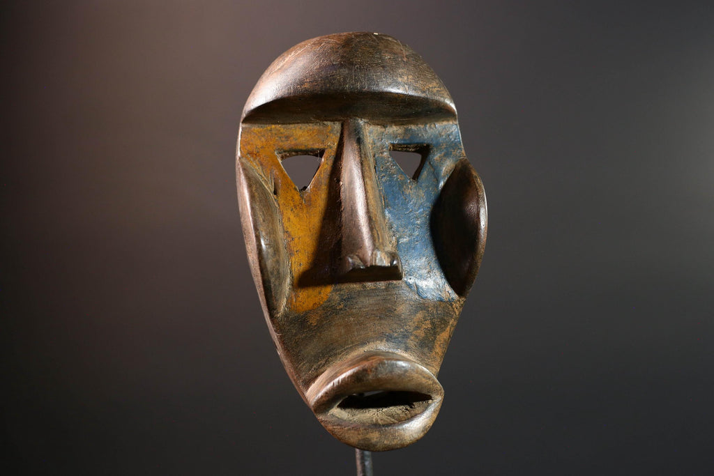 dan mask african carved wood tribal wall face sculpture liberia ivory coast spirit figure traditional mask decor handmade object-G5454