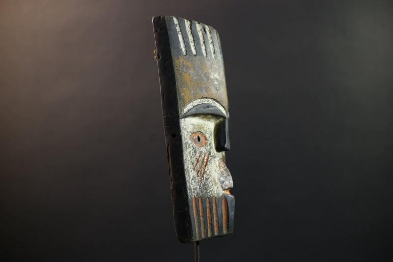 Africa Teke Mask, Tribal Wood Wall Decor, Vintage Ethnic Congo Art, Rustic Hand-Carved Folk Sculpture, Cultural Home Wall Hanging Mask-G5339