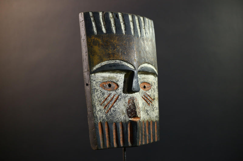 Africa Teke Mask, Tribal Wood Wall Decor, Vintage Ethnic Congo Art, Rustic Hand-Carved Folk Sculpture, Cultural Home Wall Hanging Mask-G5339