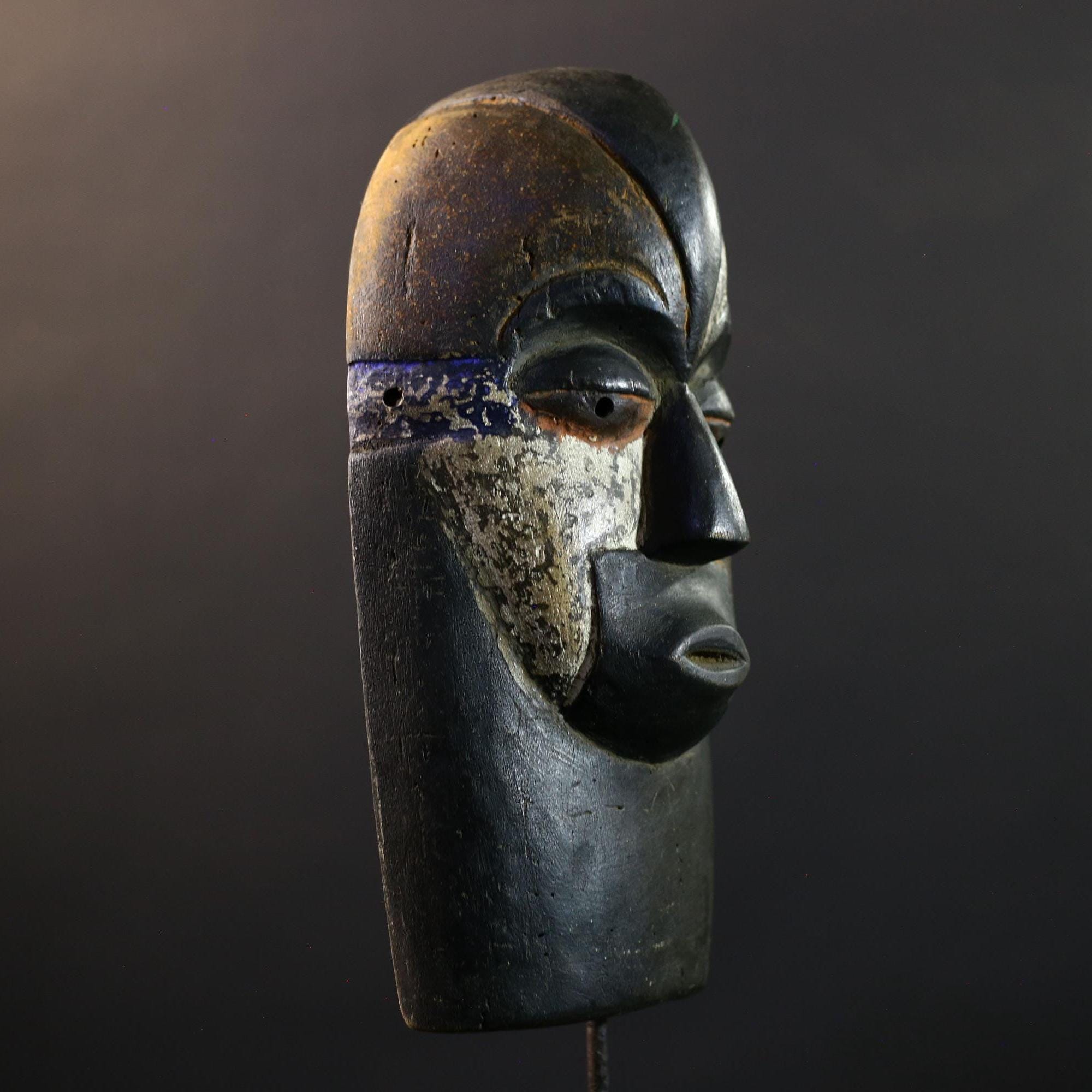 African Igbo Mask, Tribal Wood Wall Decor, Hand-Carved Vintage Ethnic Art, Rustic Nigerian Folk Sculpture, Cultural Home Wall Hanging-G5340