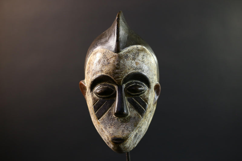 Africa Punu Mask, Tribal Wood Wall Decor, Hand-Carved Vintage Ethnic Art, Gabon Rustic Folk Sculpture, Cultural Home Wall Hanging Mask-G5342
