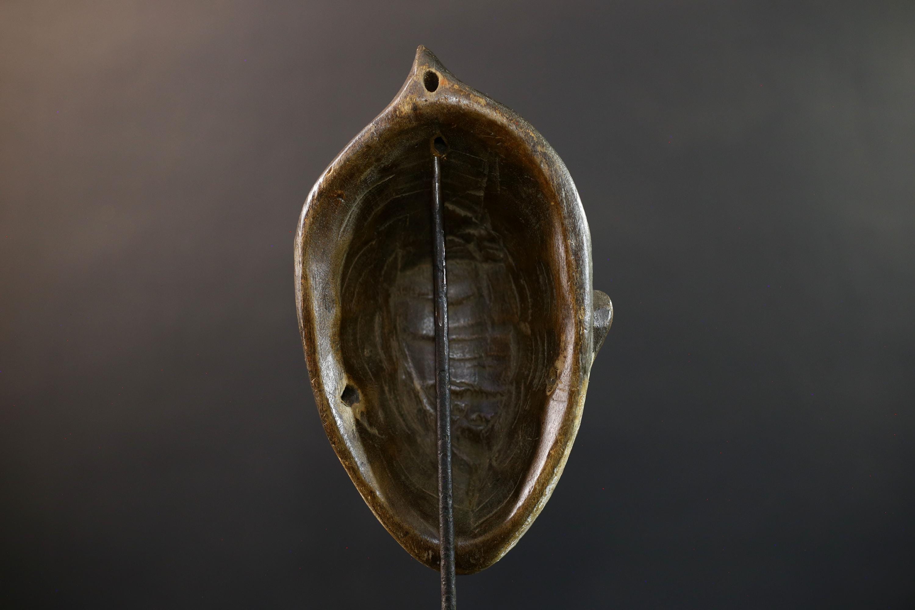 Africa Punu Mask, Tribal Wood Wall Decor, Hand-Carved Vintage Ethnic Art, Gabon Rustic Folk Sculpture, Cultural Home Wall Hanging Mask-G5342