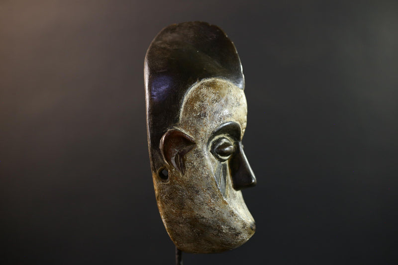Africa Punu Mask, Tribal Wood Wall Decor, Hand-Carved Vintage Ethnic Art, Gabon Rustic Folk Sculpture, Cultural Home Wall Hanging Mask-G5342