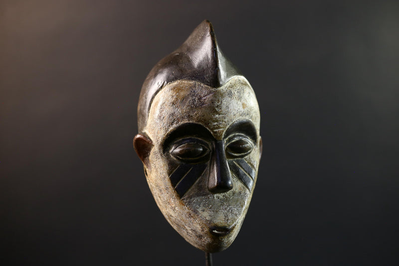 Africa Punu Mask, Tribal Wood Wall Decor, Hand-Carved Vintage Ethnic Art, Gabon Rustic Folk Sculpture, Cultural Home Wall Hanging Mask-G5342