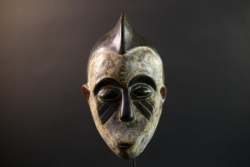 Africa Punu Mask, Tribal Wood Wall Decor, Hand-Carved Vintage Ethnic Art, Gabon Rustic Folk Sculpture, Cultural Home Wall Hanging Mask-G5342