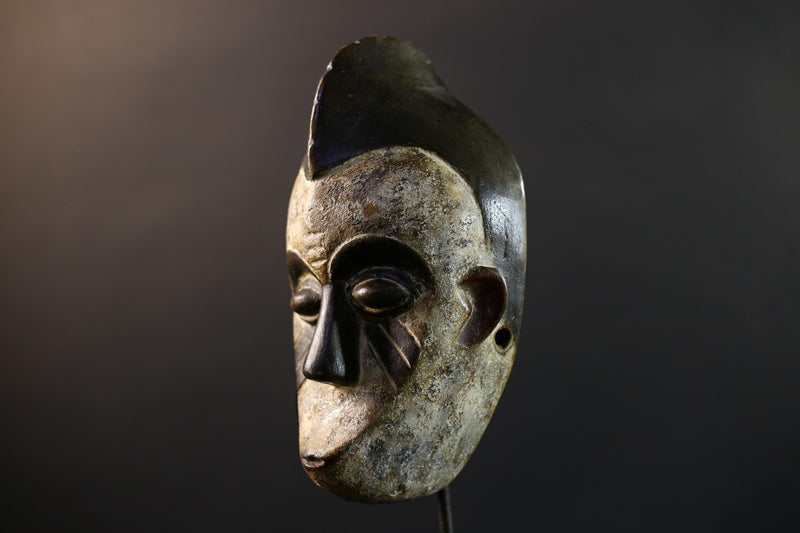 Africa Punu Mask, Tribal Wood Wall Decor, Hand-Carved Vintage Ethnic Art, Gabon Rustic Folk Sculpture, Cultural Home Wall Hanging Mask-G5342