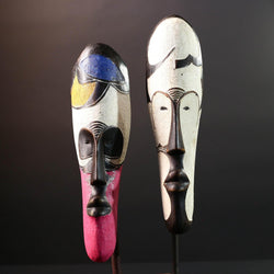 African Fang mask set tribal face wall decor carved wood white mask spiritual art Gabon mask wall hanging african mask pair  G5455