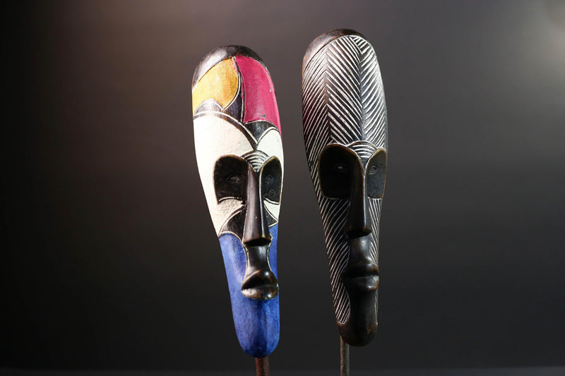 African Fang mask set tribal face wall decor carved wood white mask spiritual art Gabon mask wall hanging african mask pair  G5457