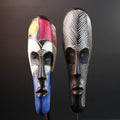 African Fang mask set tribal face wall decor carved wood white mask spiritual art Gabon mask wall hanging african mask pair  G5457