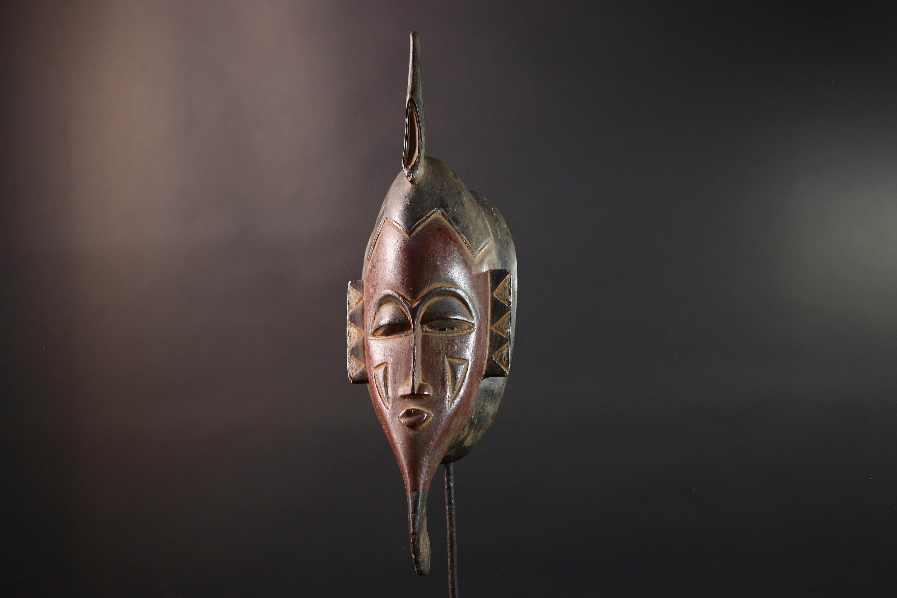 African Baule Kpelié mask tribal african mask long carved face spiritual wood wall decor ivory coast mask geometric carving G5458