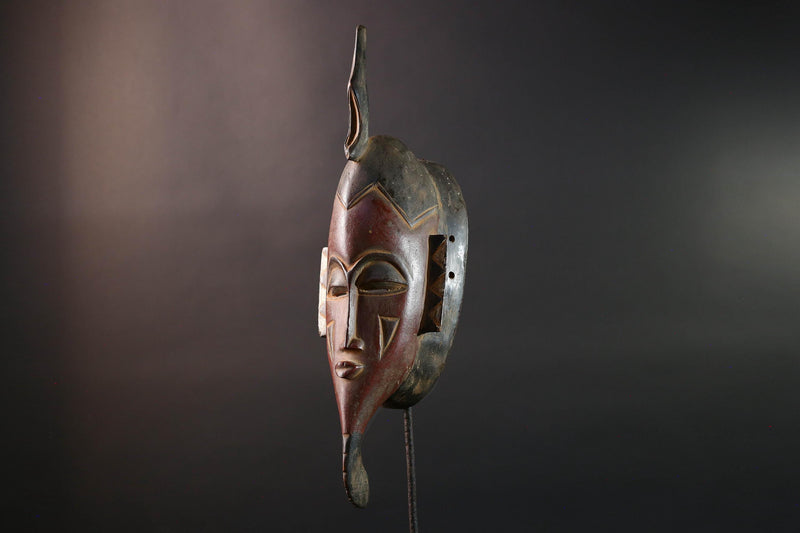 African Baule Kpelié mask tribal african mask long carved face spiritual wood wall decor ivory coast mask geometric carving G5458