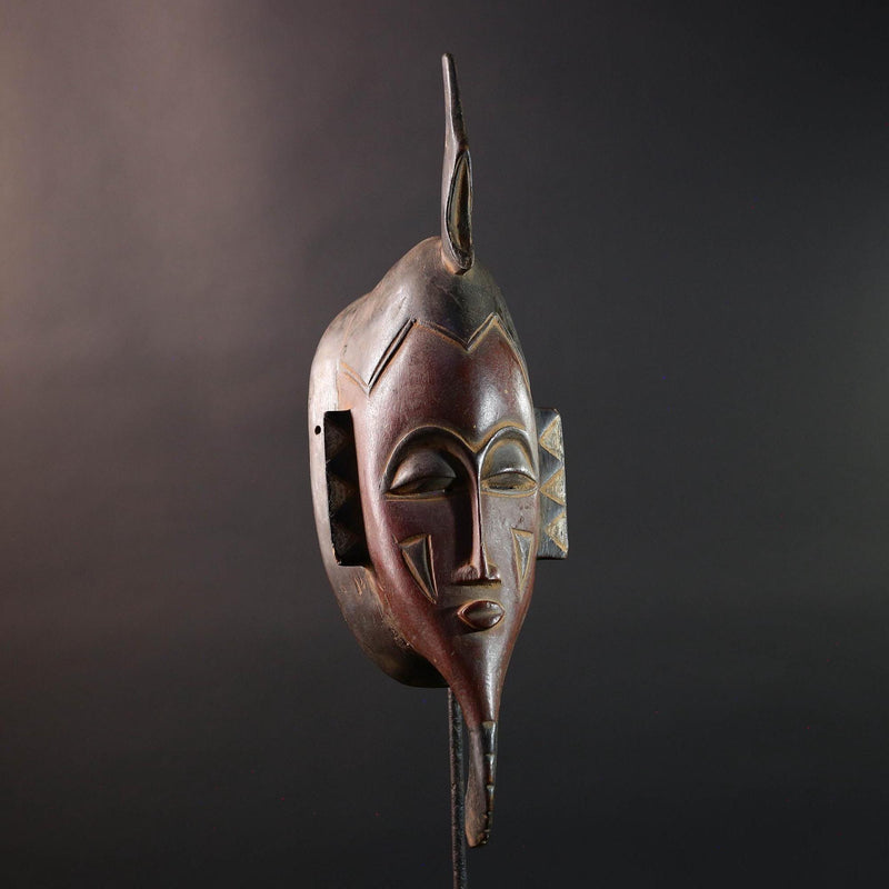 African Baule Kpelié mask tribal african mask long carved face spiritual wood wall decor ivory coast mask geometric carving G5458