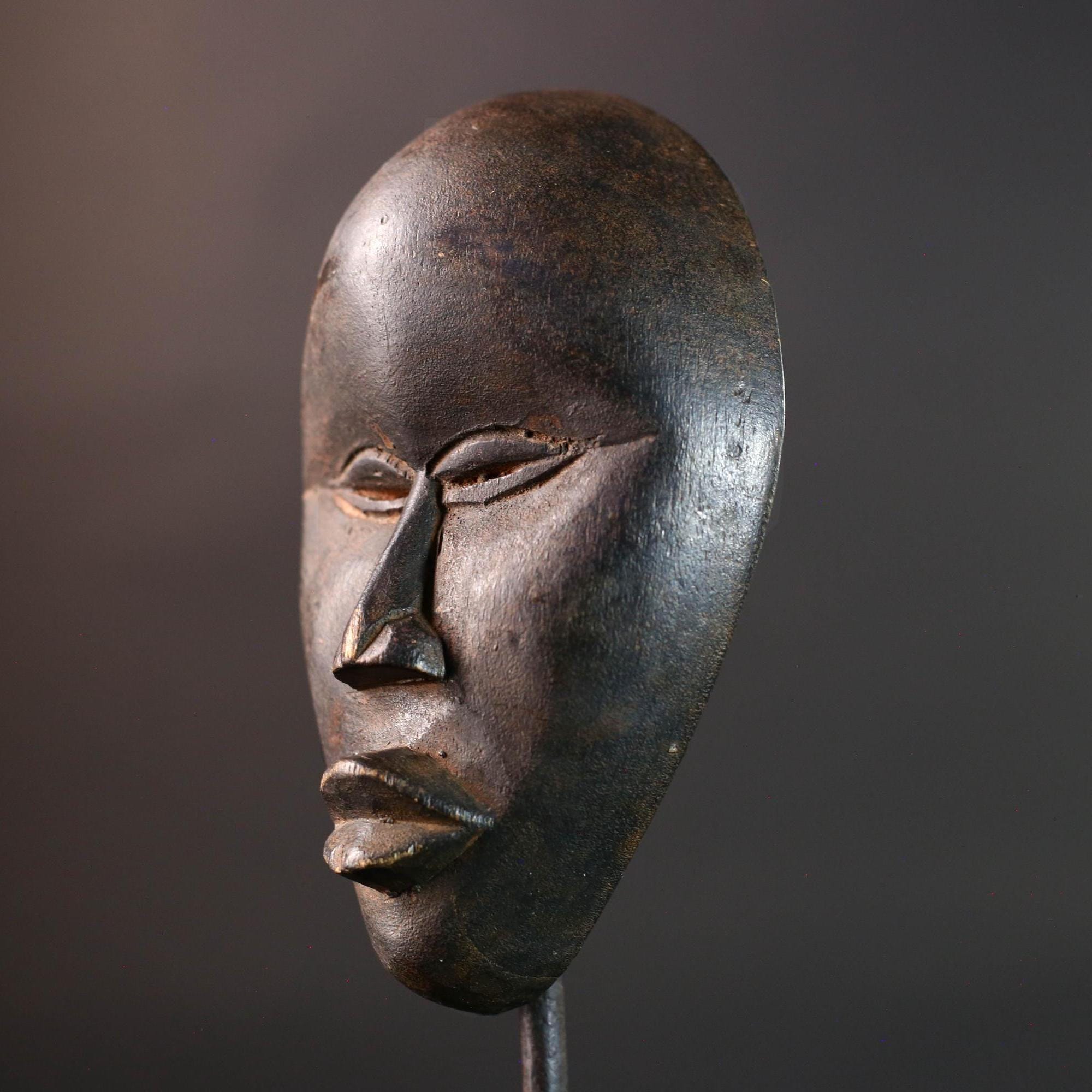 African Dan mask tribal african wall mask carved dark wood face spirit mask Liberia initiation mask art minimalist african decor  G5459
