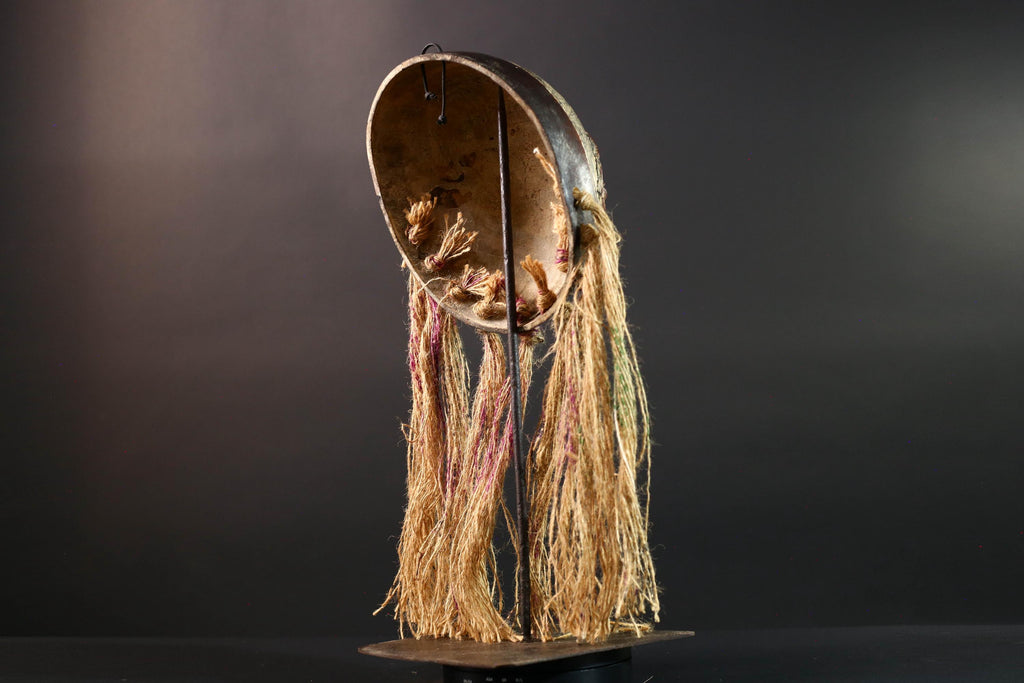 African Lega mask raffia tribal face wood carving congo wall hanging spiritual bwami art carved round mask african fiber sculpture G5462