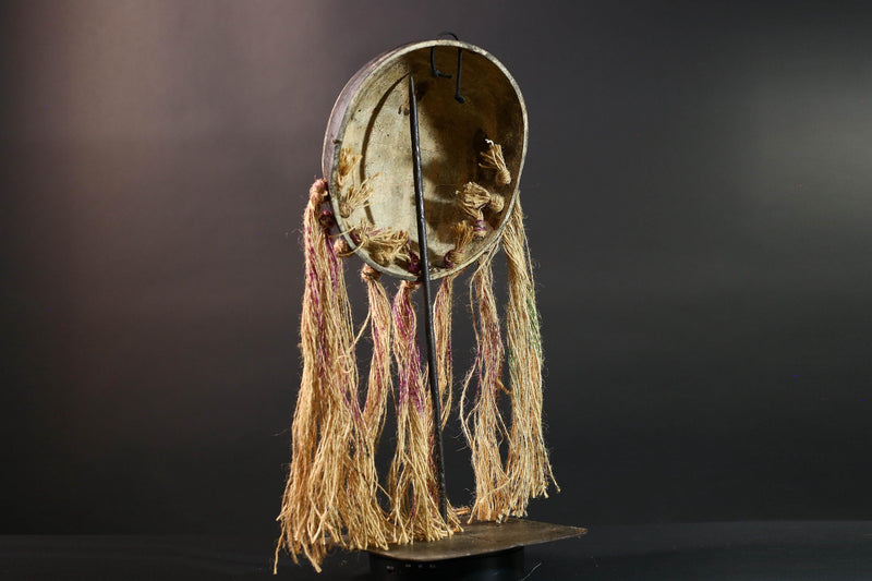 African Lega mask raffia tribal face wood carving congo wall hanging spiritual bwami art carved round mask african fiber sculpture G5462